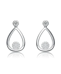 Genevive Sterling Silver White Gold Plating with Clear Cubic Zirconia Pear Drop Earring