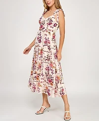 Trixxi Juniors' Pebble Chiffon Printed Sleeveless Midi Dress