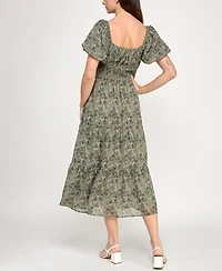 Trixxi Juniors' Chiffon Printed Fit & Flare Midi Dress