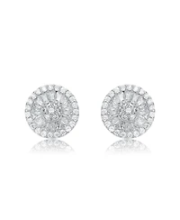 White Gold Plating with Clear Cubic Zirconia Halo Medallion Cluster Stud Earrings