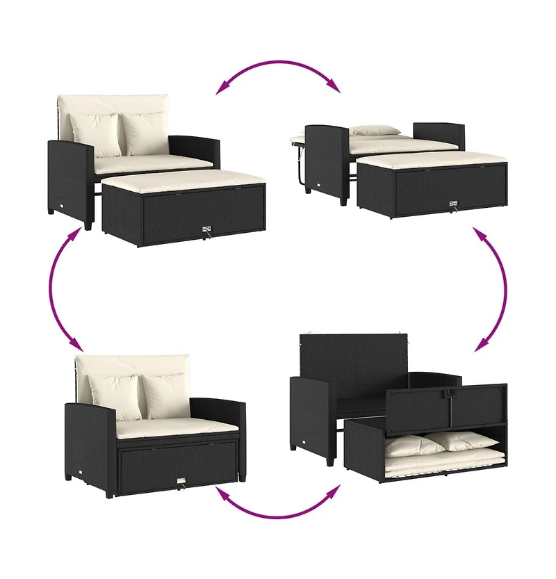 vidaXL Patio Sofa with Cushions 2-Seater Poly Rattan