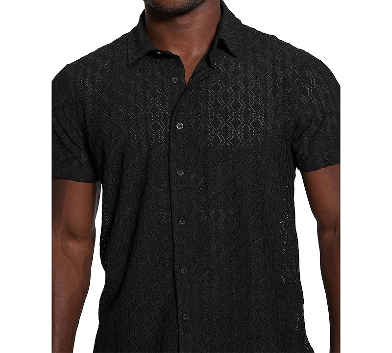 Guess Men's Reeves Woven Short Sleeve Button-Up Shirt