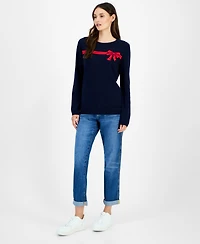 Nautica Jeans Women's Cotton Jacquard-Bow Sweater