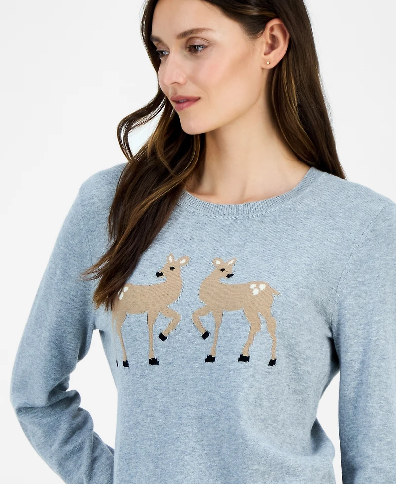 Nautica Jeans Women's Cotton Deer-Graphic Sweater