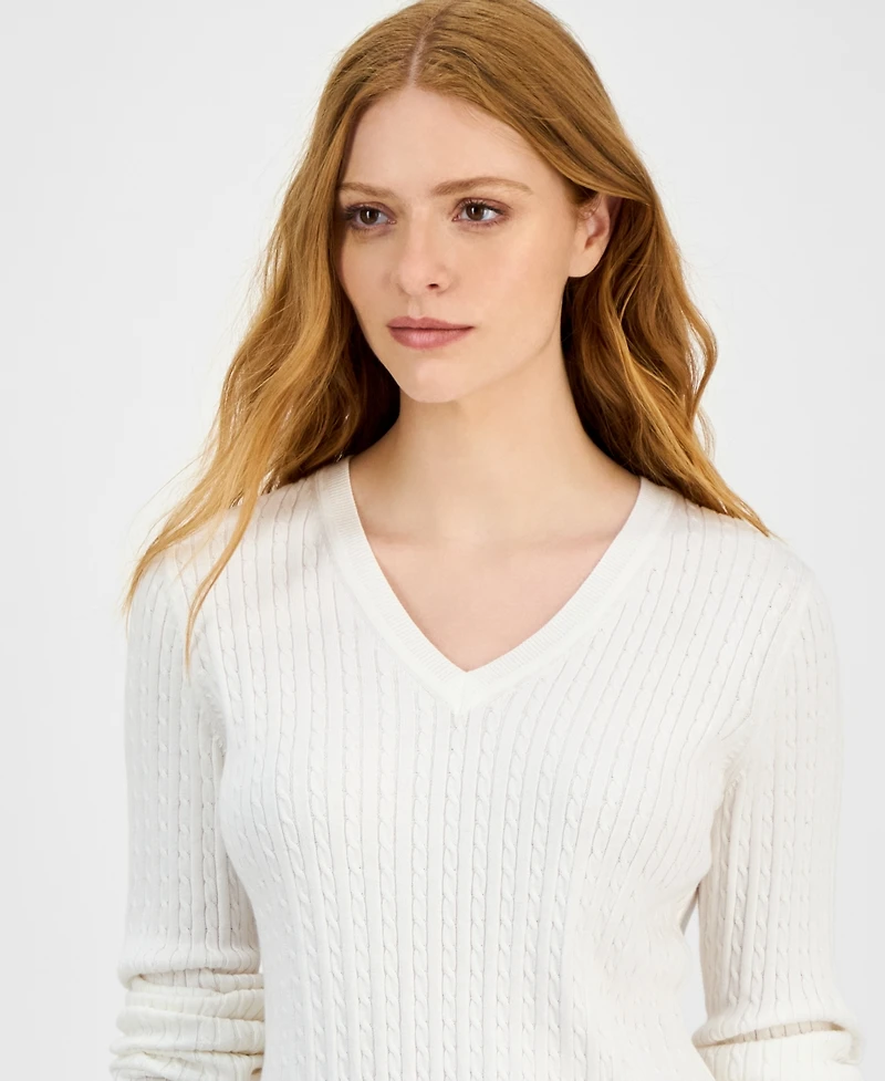 Nautica Jeans Women's V-neck Cable Knit Sweater, Online Only