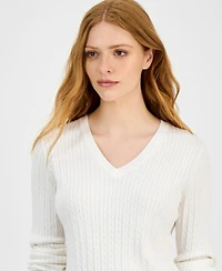 Nautica Jeans Women's V-neck Cable Knit Sweater, Online Only
