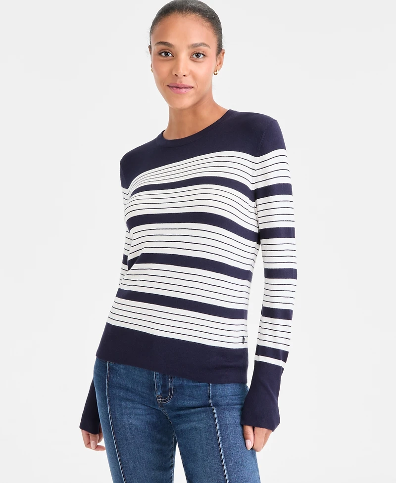 Nautica Jeans Women's Mixed Stripe Crewneck Sweater