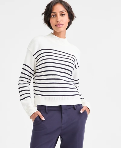 Nautica Jeans Women's Mock-Neck Stripe Long-Sleeve Sweater