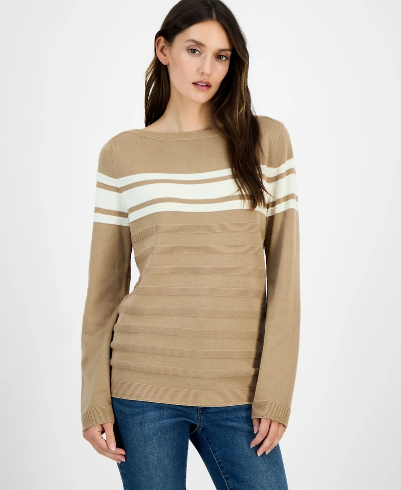 Nautica Jeans Women's Cotton Boat-Neck Textured Sweater