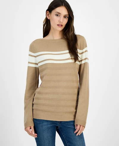 Nautica Jeans Women's Cotton Boat-Neck Textured Sweater