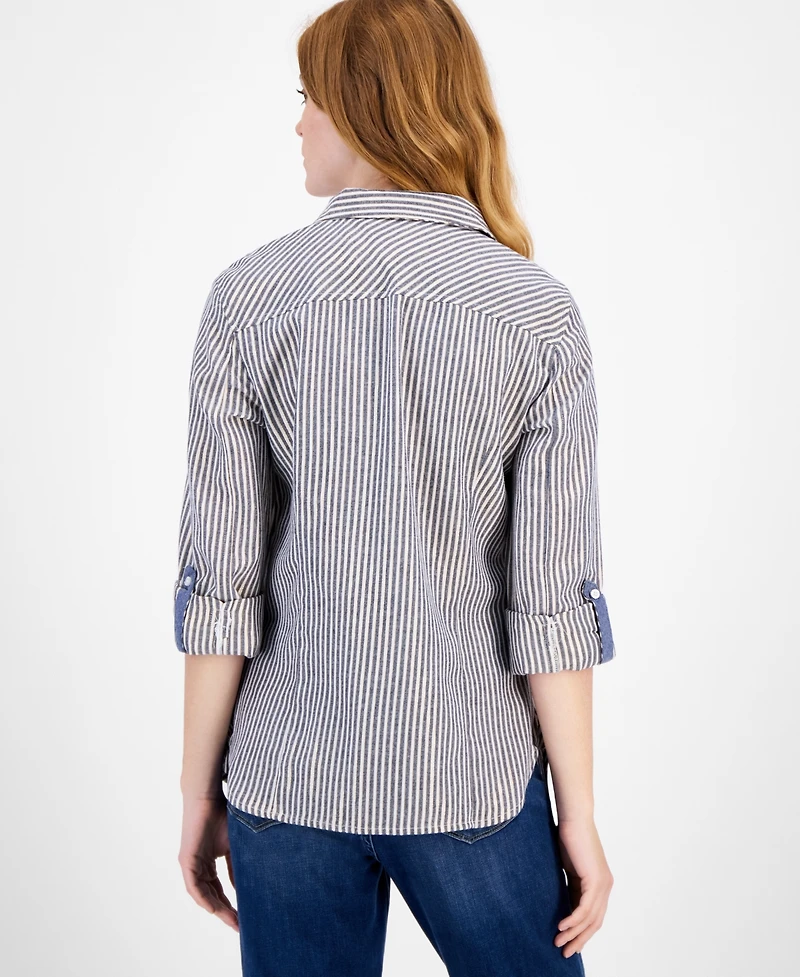 Tommy Hilfiger Women's Shine-Stripe Roll-Tab Shirt