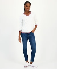 Tommy Hilfiger Women's Cotton Hotfix Cluster V-Neck Sweater