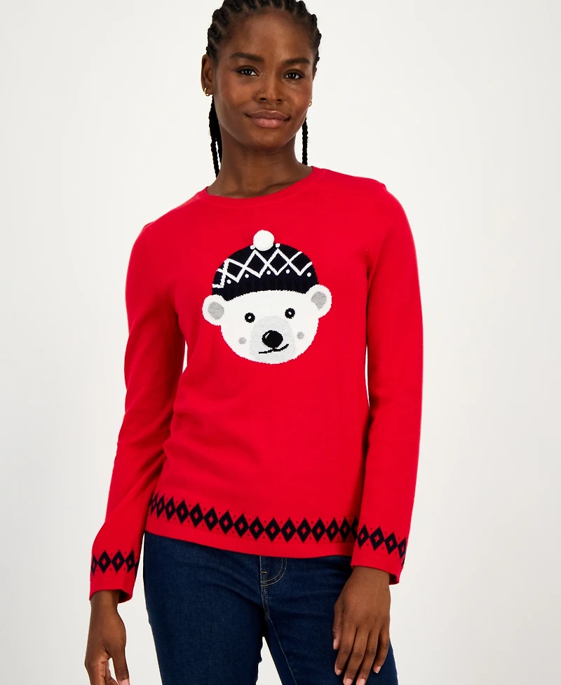 Tommy Hilfiger Women's Cotton Beanie Bear Crewneck Sweater