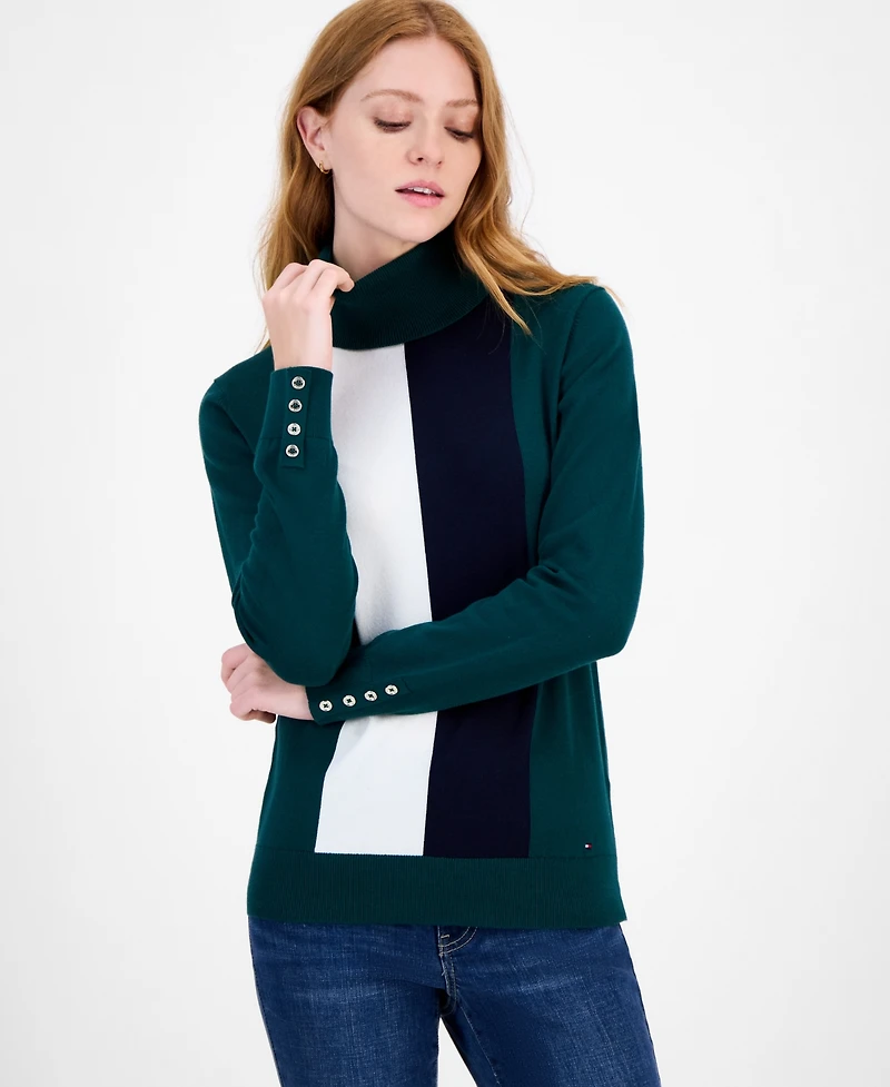 Tommy Hilfiger Women's Cotton Vertical Stripe Turtleneck Sweater