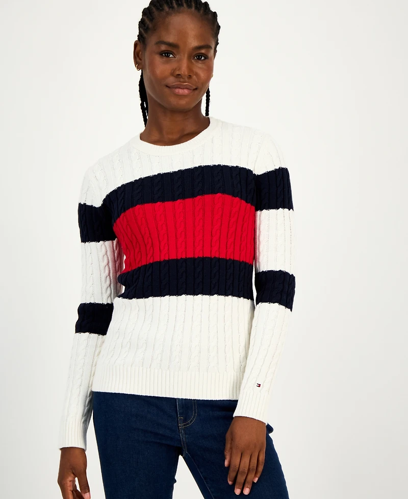 Tommy Hilfiger Women's Cotton Flag Cable Knit Sweater