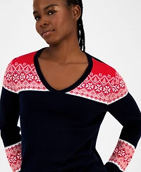 Tommy Hilfiger Women's Cotton Fair Isle V-Neck Sweater