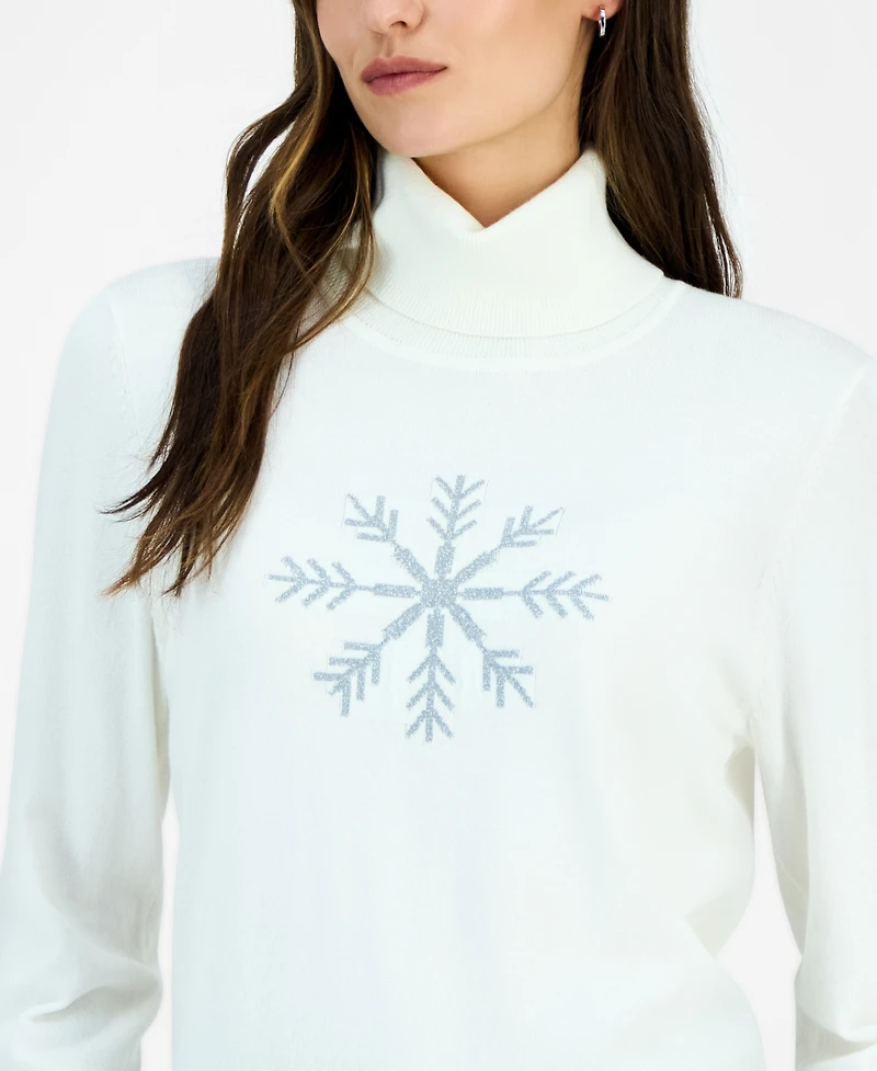 Tommy Hilfiger Women's Cotton Snowflake Turtleneck Sweater