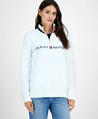Tommy Hilfiger Women's Quarter Zip Embroidered Logo Sweatshirt