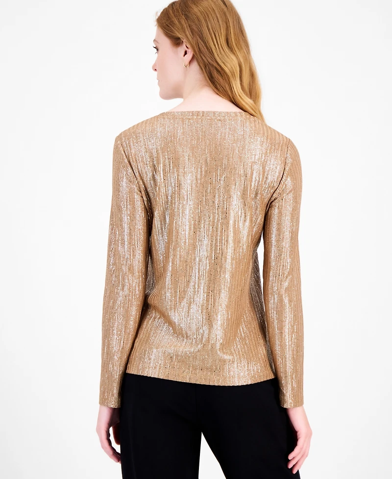 Tommy Hilfiger Women's Shine Ribbed Knit Long-Sleeve Top
