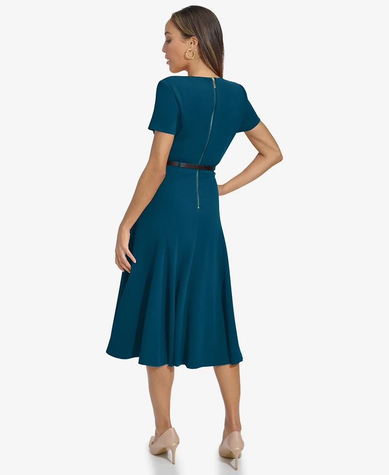 Calvin Klein Women's Short-Sleeve Belted Fit & flare Dress