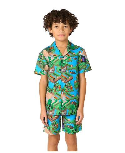 OppoSuits Big Boys 2-Piece Minecraft Summer Short Sleeve Shirt and Shorts Set