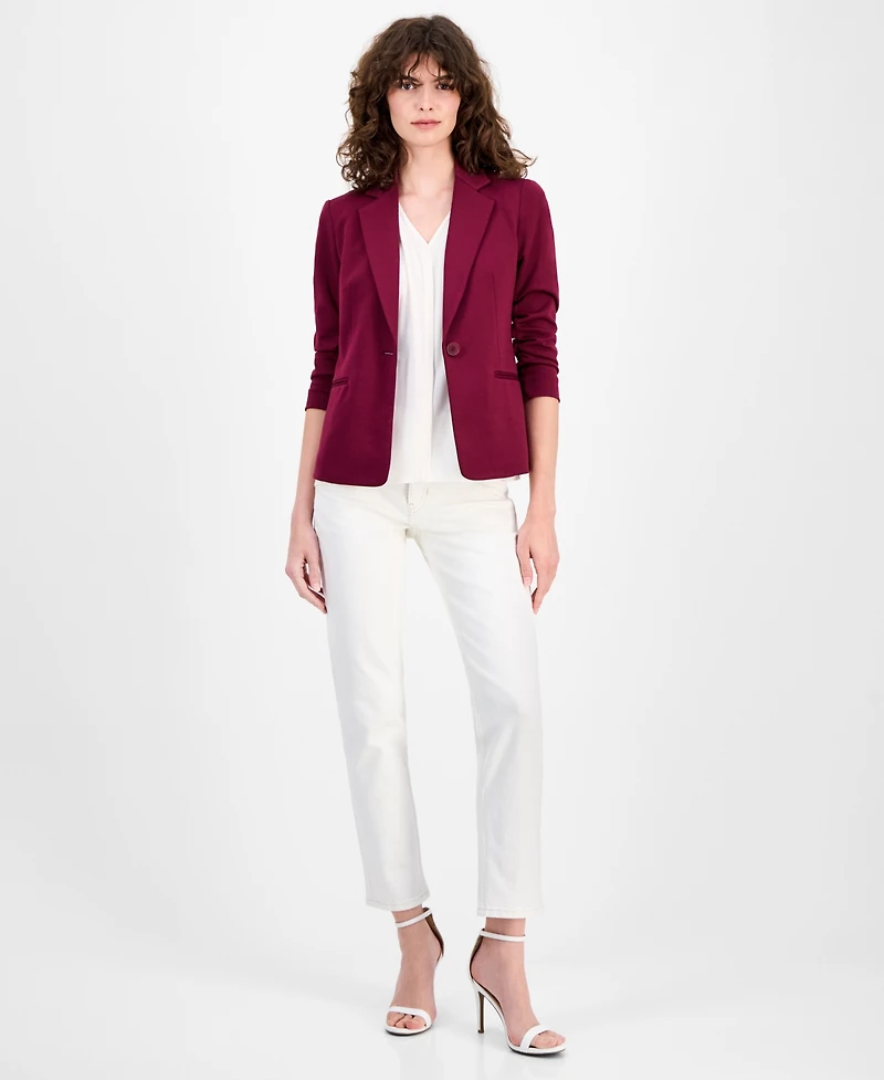 Ak Anne Klein Women's Ruched-Sleeve One-Button Jacket