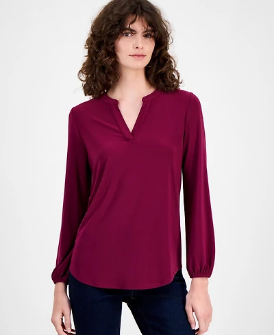 Ak Anne Klein Women's Split-Neck Top