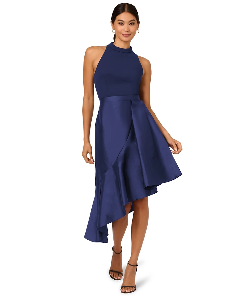 Adrianna Papell Women's Mixed-Media Sleeveless Ruffle-Trim Dress