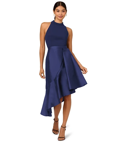 Adrianna Papell Women's Mixed-Media Sleeveless Ruffle-Trim Dress