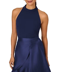 Adrianna Papell Women's Mixed-Media Sleeveless Ruffle-Trim Dress