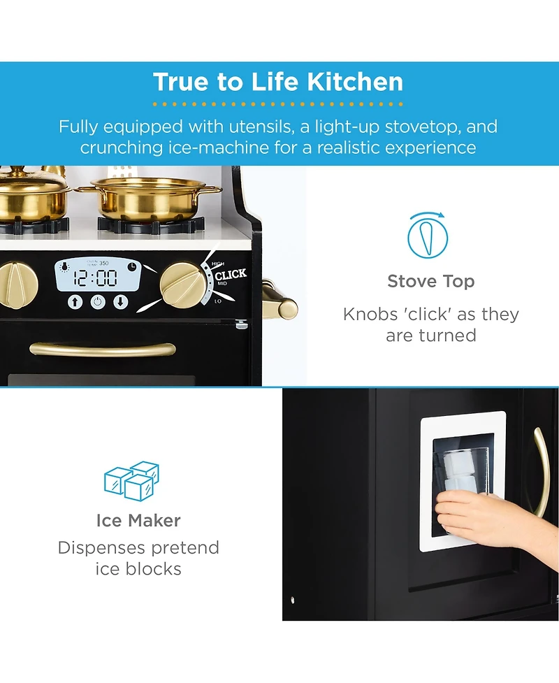 Best Choice Products Pretend Play Kitchen Wooden Toy Set for Kids w/ Telephone, Utensils, Oven, Microwave