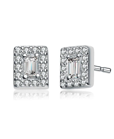 Genevive Sterling Silver White Gold Plating with Clear Cubic Zirconia Square Earrings