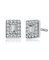 Genevive Sterling Silver White Gold Plating with Clear Cubic Zirconia Square Earrings