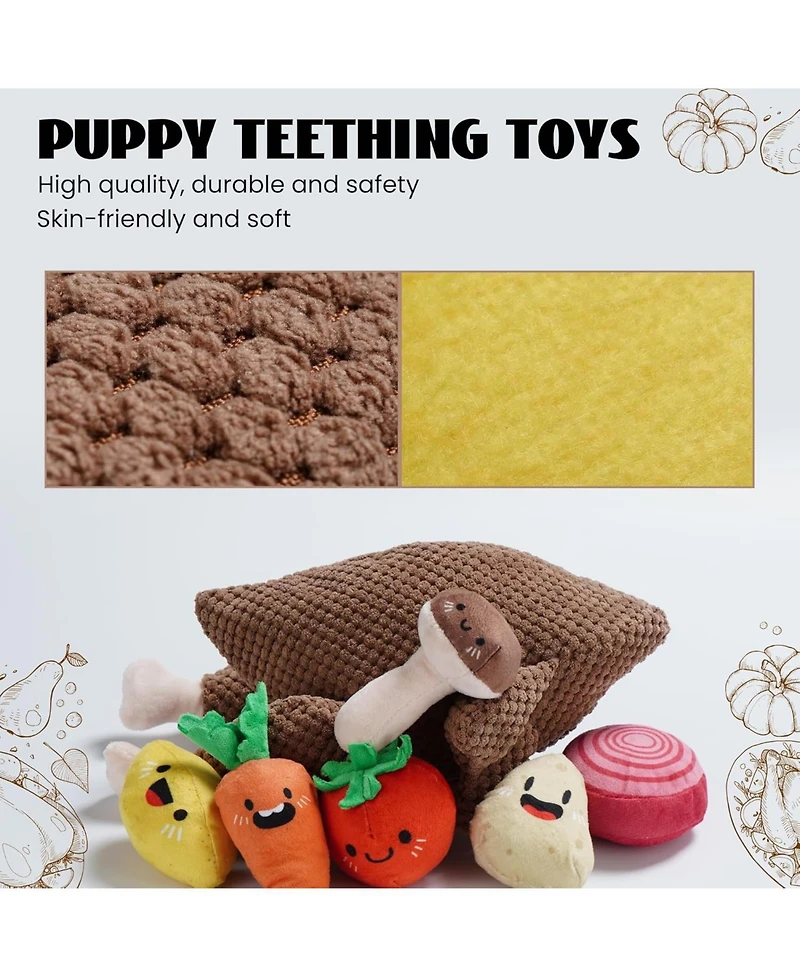 Nocciola 7-in-1 Turkey Dog Toy,Big Turkey Puzzle Toy with 6 Squeaky Veggie Plush Toy, Interactive Enrichment Dog Toys for All Breeds