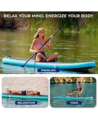Inflatable Stand-Up Paddle-Board with Window - Includes Double-Action Hand Pump, 3-Piece Aluminum Paddle, Leash, Removable Fin
