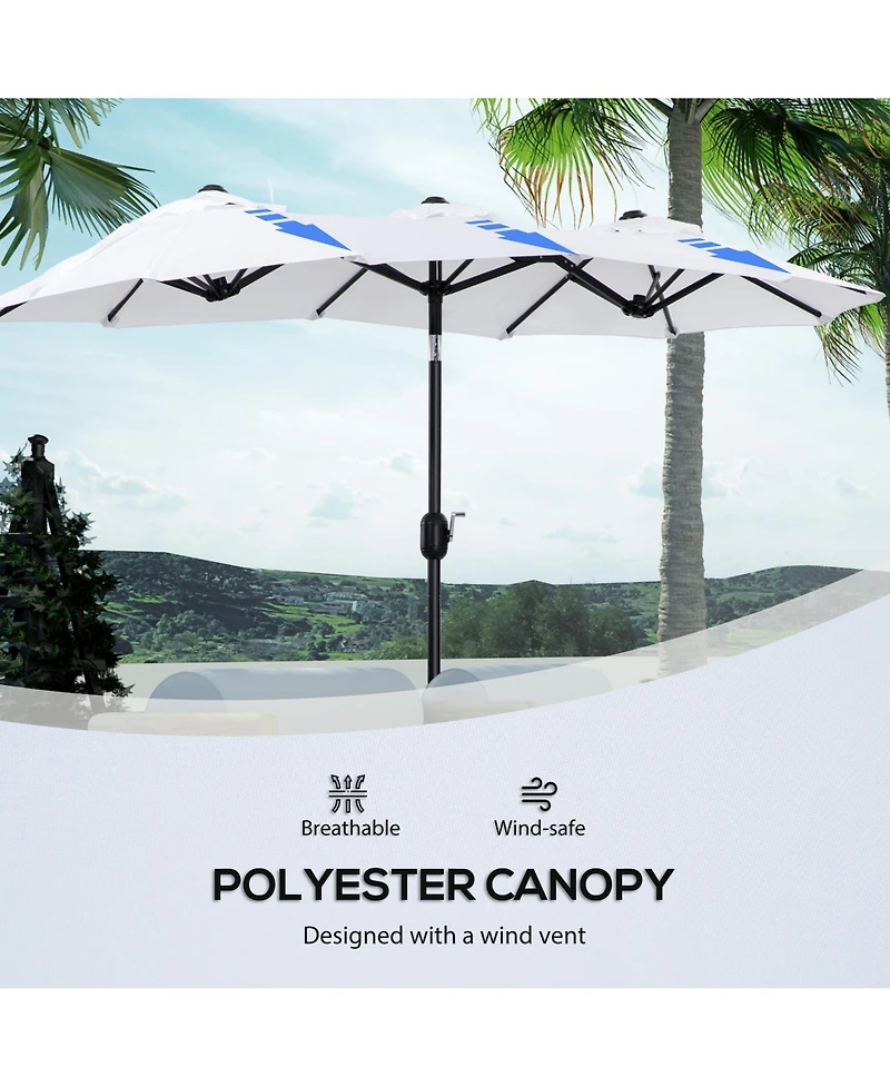 Double-sided Patio Umbrella 9.5' Large Outdoor Market Umbrella with Push Button Tilt and Crank, 3 Air Vents and 12 Ribs