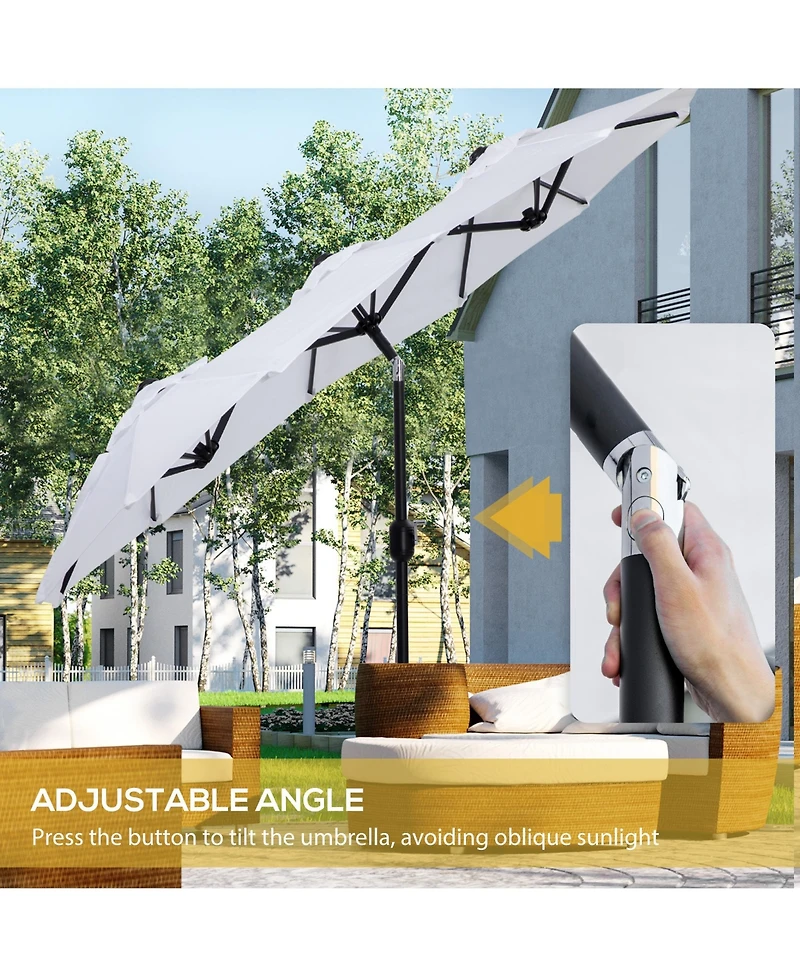 Double-sided Patio Umbrella 9.5' Large Outdoor Market Umbrella with Push Button Tilt and Crank, 3 Air Vents and 12 Ribs