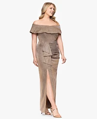 Xscape Plus Off-The-Shoulder Glitter Gown