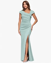 Xscape Women's Asymmetric-Neck Side-Slit Gown