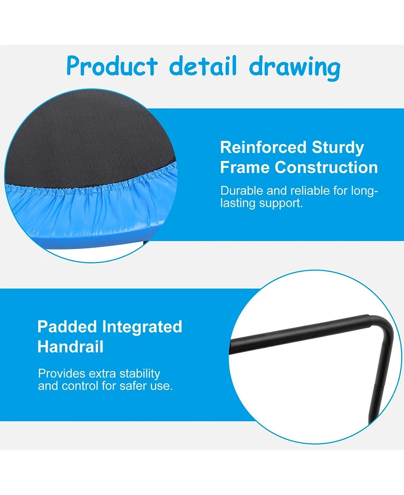Sugift Kids Trampoline Rebounder with Padded Handrail, Foldable Mini Indoor Trampoline for Toddlers, Balance and Fitness Training
