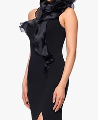 Betsy & Adam Women's Scuba Crepe Organza-Ruffle Long Dress