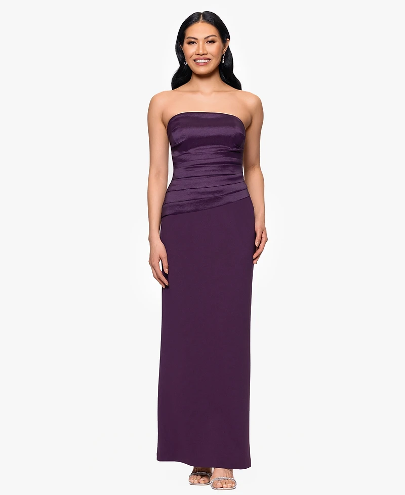 Betsy & Adam Women's Taffeta Crepe Long Strapless Sheath Dress