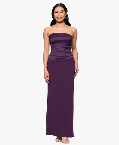 Betsy & Adam Women's Taffeta Crepe Long Strapless Sheath Dress
