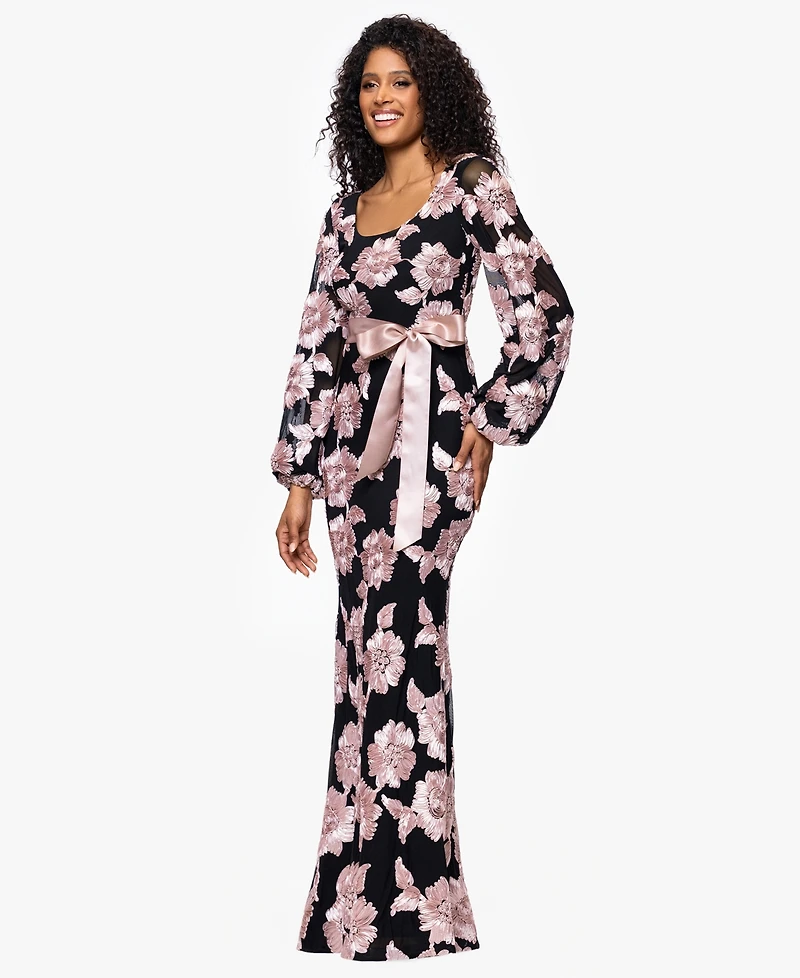 Betsy & Adam Women's Soutache Long-Sleeve Long Sheath Dress