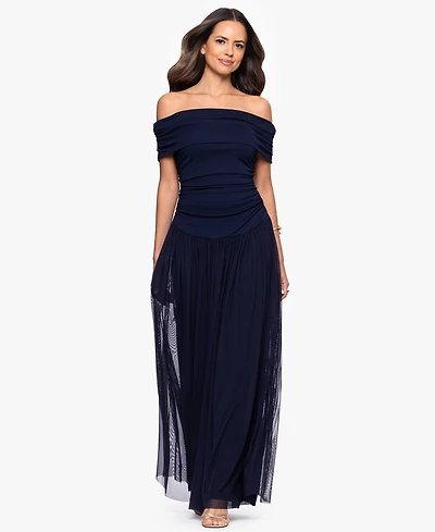 Betsy & Adam Women's Off-The-Shoulder Long Sheath Dress