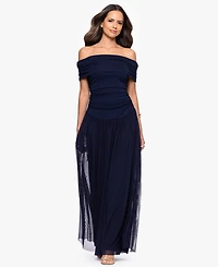 Betsy & Adam Women's Off-The-Shoulder Long Sheath Dress