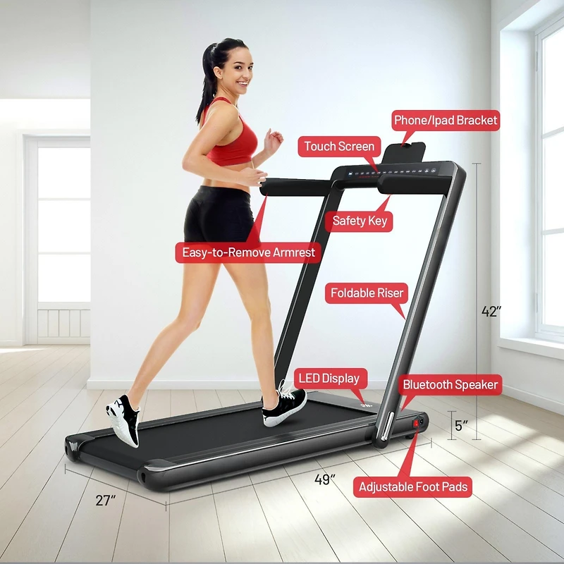 2.25 Hp 2-in-1 Folding Walking Pad Treadmill with Dual Display and App Control