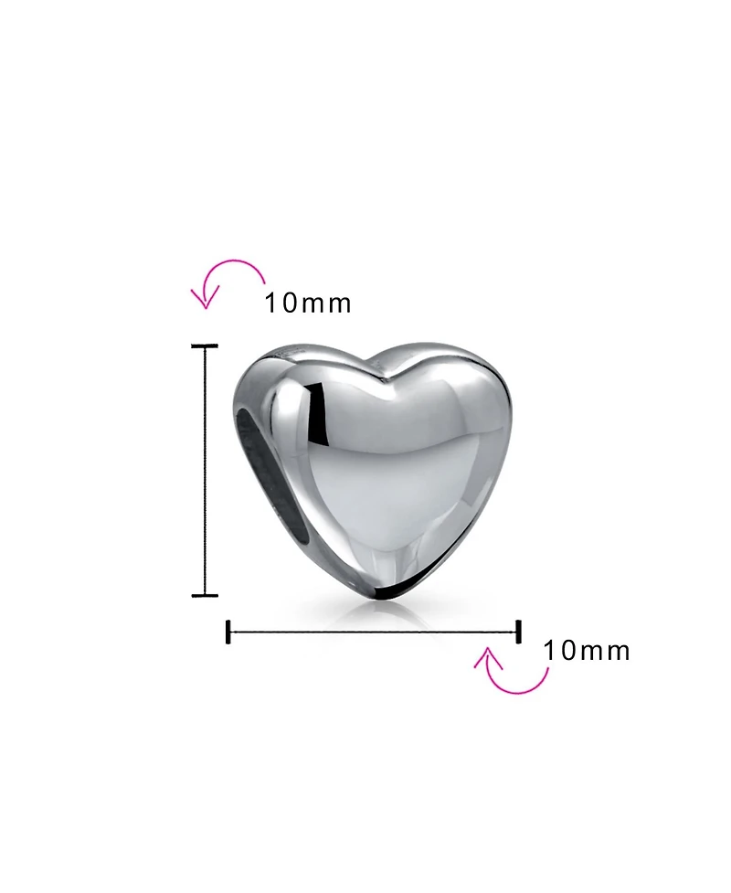 Bling Jewelry Set of 2 Simple Heart Bead Charm Sterling Silver for European Bracelet