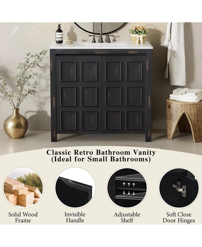 Casainc 36" Bathroom Vanity Organizer with Ceramic Sink, Stylish & Functional Storage