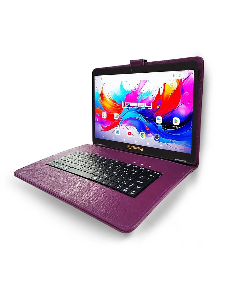 Linsay 10.1"Octa Core 256GB Storage Android 15 Tablet with Purple Style Keyboard